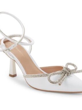 Women's White Pointed Toe Heels with Rhinestone Straps